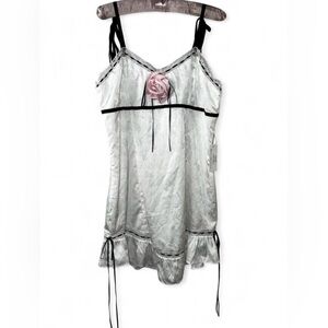 NWT For Love & Lemons Iniko White Mini Dress w/ Pink Rosette Detail XL